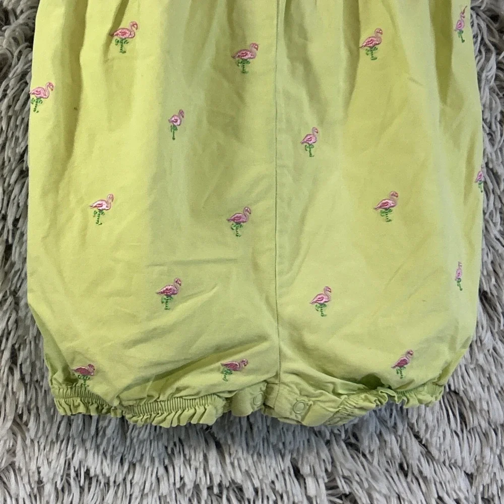 Vtg Gymboree Y2K ‎ ISLAND Summer Lime Green Flamingo Pink Grosgrain Romper 2T
